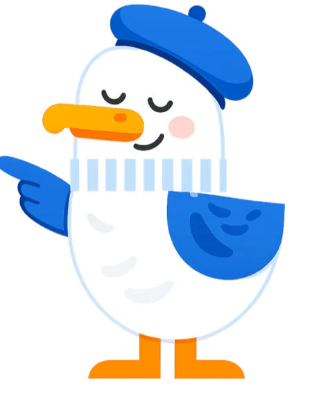 The mascot pointing at the download button