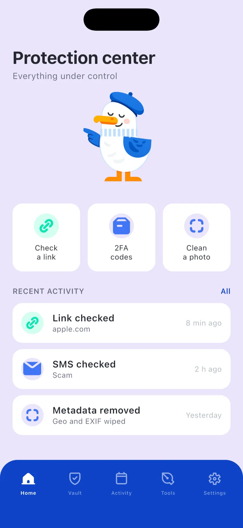 The home screen in the light theme